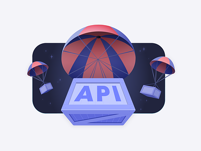 API Deployment Illustration algolia api box branding delivery deploy design dropbox illustration illustrator logo parachute vector