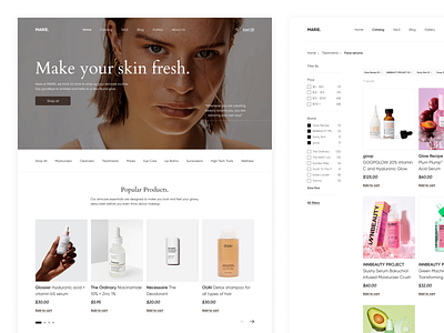 Marie Skincare beauty design ecommerce landing shopping skincare ui uiux web