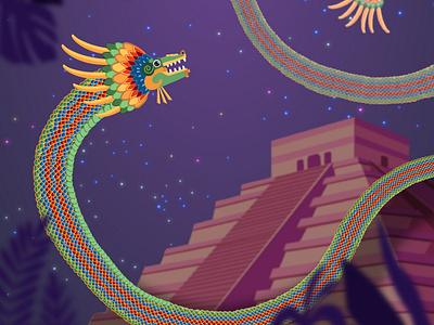 Azteca Serpent colorful illustrator mythical vectorart