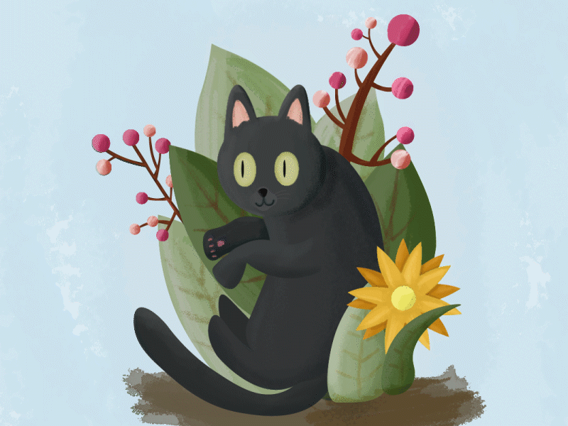 Cat in flower bed animation background bg cat flowers illustration illustrator motion graphics vectorart