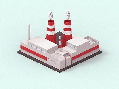 Factory 3d factory illustration isometric lowpoly modeling red render