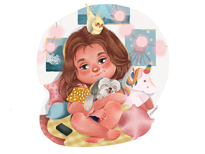 Luiza animal art characterdesign design digitalpaiting dog drawing flower girl girl character girl illustration illustration kid kidlit kids illustration nature painting unicorn