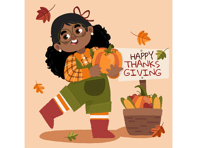 Thanksgiving illustration 2 art characterdesign design drawing girl illustration kids painting thanksgiving vector