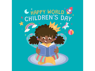 World Children's day illustration 2 art book characterdesign childrens design drawing girl illustration kids painting vector word childrensday
