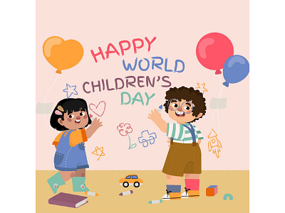 World Children's day illustration 3 art boy characterdesign childrens design drawing girl illustration kids painting vector wordchildrens