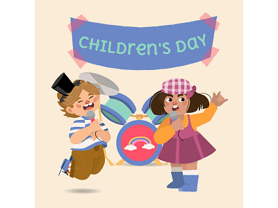 World Children's day illustration 4 art boy characterdesign childrens design drawing girl illustration kids music painting vector