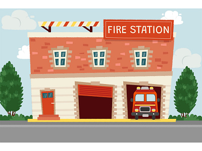 Fire Station illustration 1 art characterdesign design digitalart digitalillustration drawing fire firestation illustration painting vector
