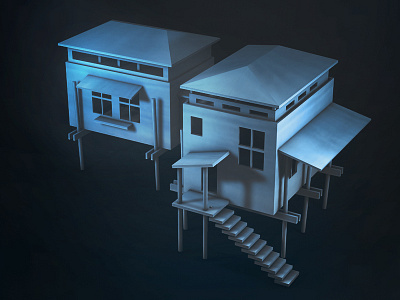 Asian House Blue 3d 4d c4d design