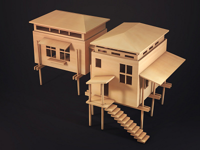 Asian House Wood 3d 4d c4d design