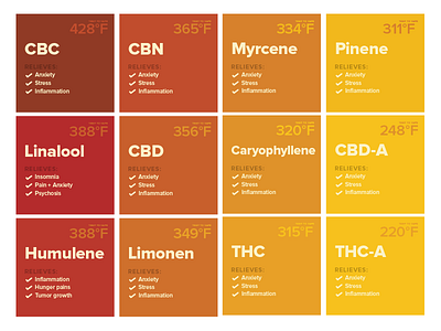 Vape Temp Chart V3 cannabis chart color medical orange proxima nova red square temperature typography yellow
