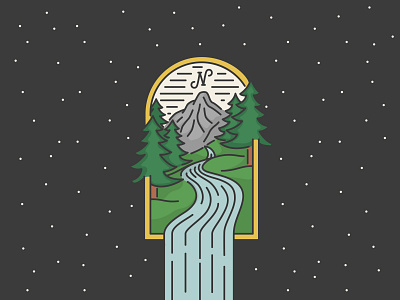 Back of the Beyond design drawing escape illustration mountain nature river simple space trees vector waterfall window