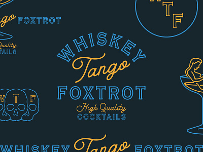 Whiskey Tango Foxtrot Logo branding cocktail design foxtrot icon illustration logo lounge neon tango typogaphy vector whiskey wtf