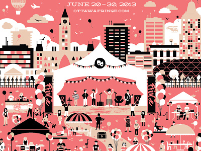 Ottawa Fringe Festival Poster 2013 balloon beer buildings canada city cityscape convention centre daniel alfredsson festival fringe illustrator merchandise opening night ottawa parliament party performance poster sky st. ambroise stage stars tent theatre university of ottawa vector