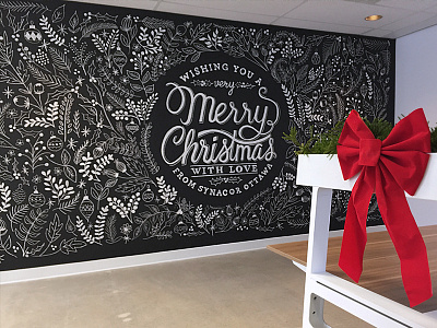 Merry Christmas Chalkboard Wall chalkboard christmas floral holiday holly illustration lettering merry office ottawa typography wall