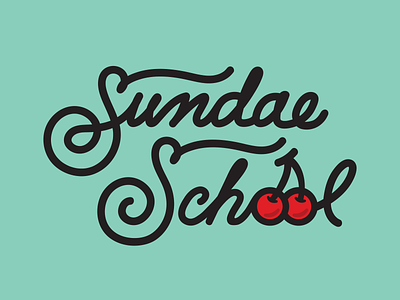 Sundae School brand cherries hand drawn type ice cream shop lettering logo script sundae