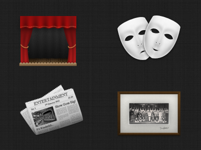 Theatre Icons icons masks newspaper photo frame stage theatre