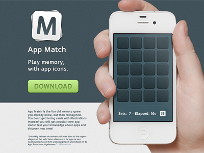 App Match site app game iphone landing page site