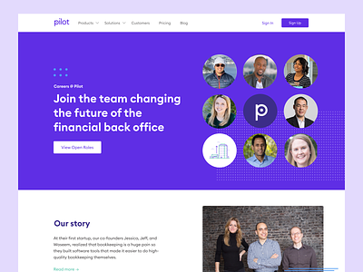 Pilot’s New Careers Page ✨ brand careers careers page fintech hiring jobs jobs page landing page lp open roles startup ui web design website