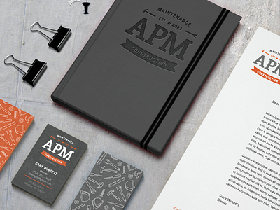 APM Construction branding business card business cards construction grey identity identity system logo mockup orange vector