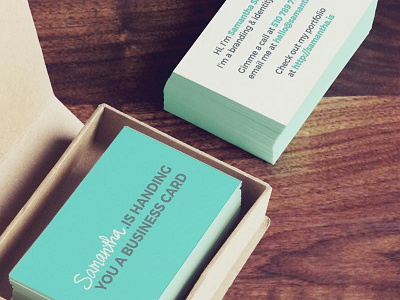 Samantha.is killing it branding business card business cards creative design flat identity logo mint mockup portfolio print