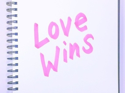 Love Wins. hand lettering love marriage pink purple