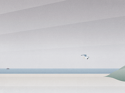 Way To Work beach illustration mist sea seagull