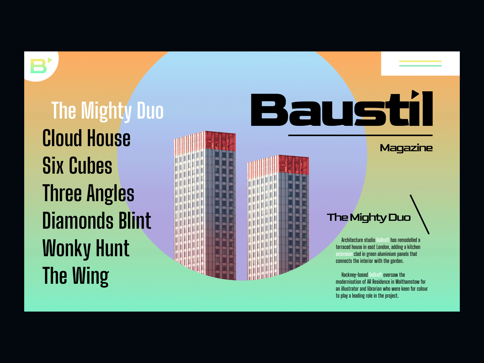Baustil architecture architecture design baustil gradient magazine stories typeface typography ui uidesign web web design webdesign website