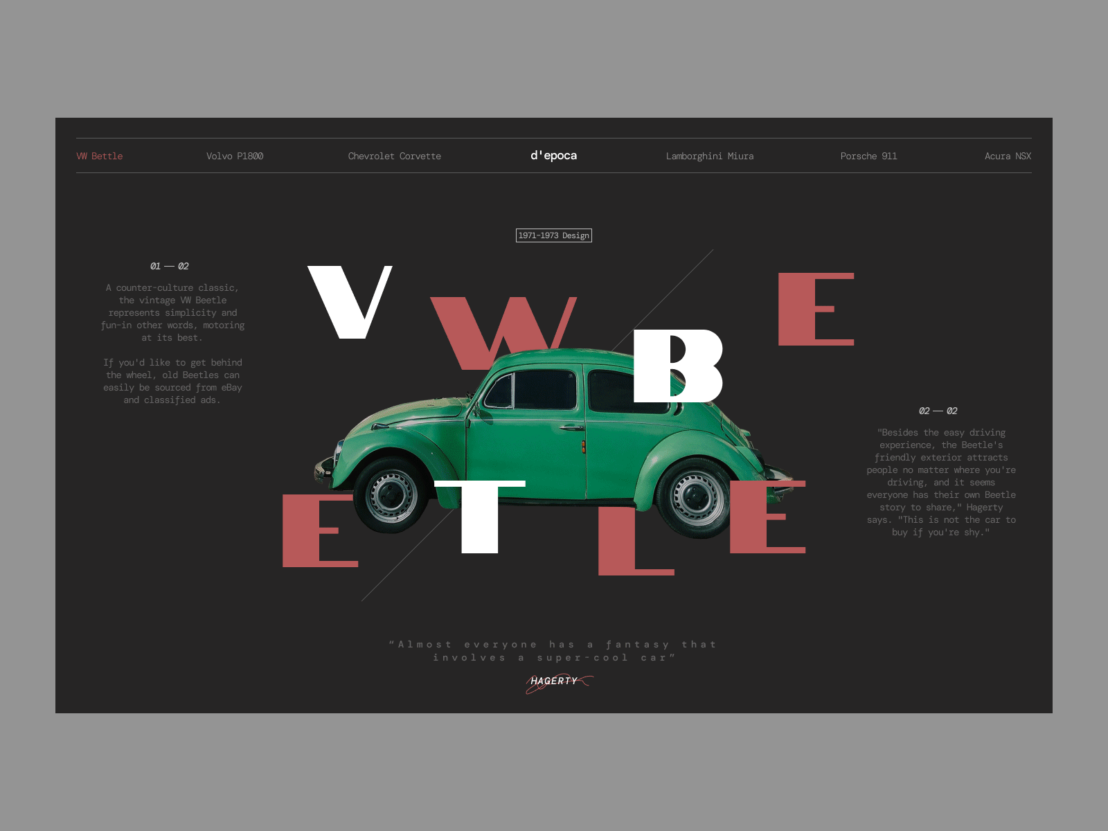 d'epoca automotive beetle bugs car history typeface typography ui ui design uidesign vintage vintage design volkswagen webdesign website website design