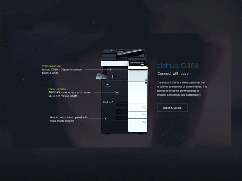 Konica Minolta animation dark design futuristic high-tech homepage interactive landing page ui ux video web