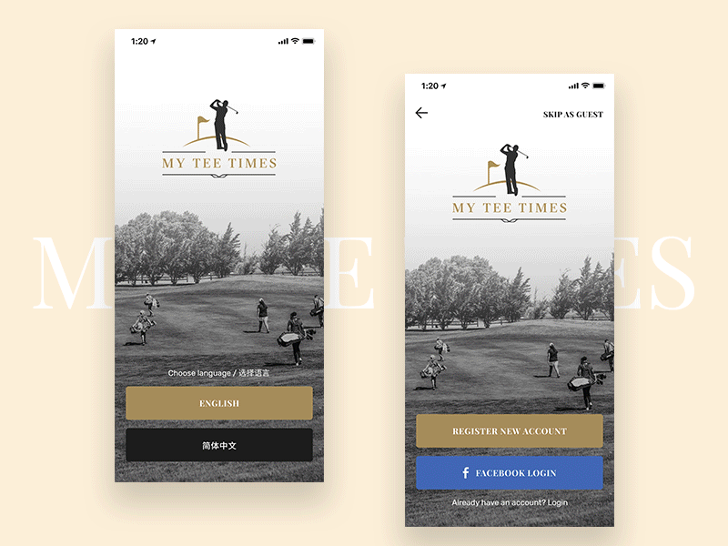My Tee Times Golf Mobile App dark theme design gold golf malaysia mobile app ui ux