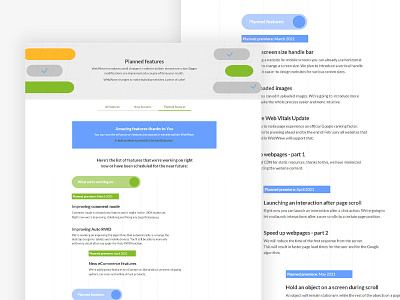 Planned features design features landing page nocode planning ui design webdesign website builder