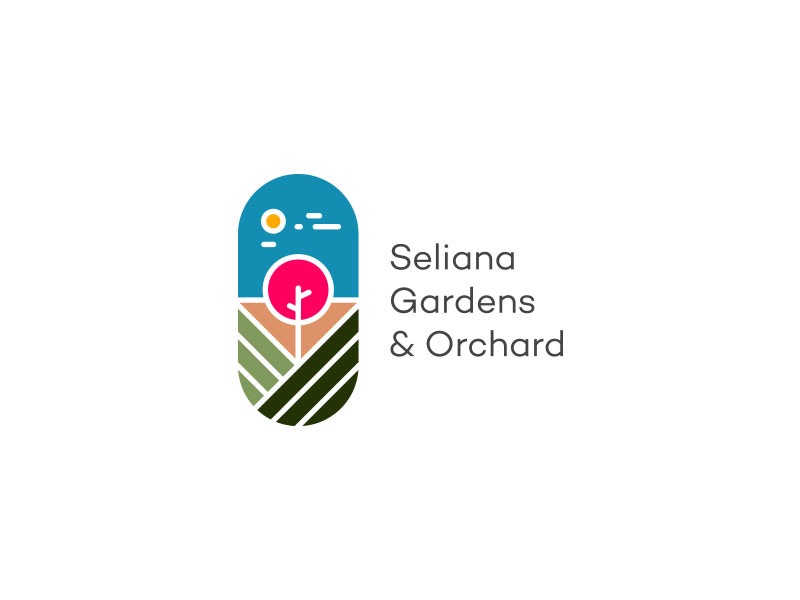 Seliana Gardens & Orchard illustration typography logomark logo identity branding