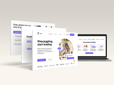 Dobler landing page for service to find an assistant app app design assist assistant branding design help illustration landing logo service ui ux vector