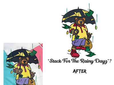 Bear in Rain T-shirt Vector Tracing before after