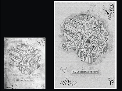 6.2 l Super Charged Hemi line art before after