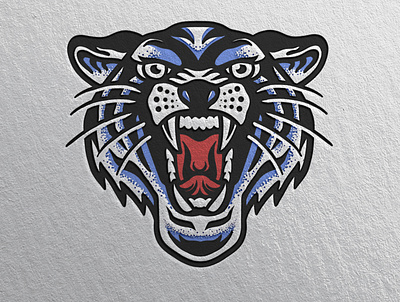 tiger head blue embossed onpapper artwork badge hand drawn icon illustraion isolated logodesign popart retro tattoo tattoo design tiger tiger logo vector vintage