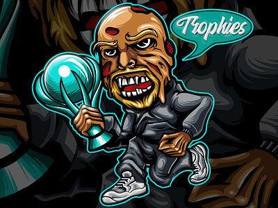 zombie with trophies sport character pop illustration