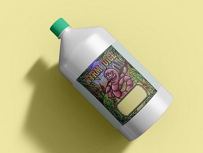 worm juice bottle label art brand identity branding digital art drawing graphic design illustration label logo mascot paking pop art retro vector