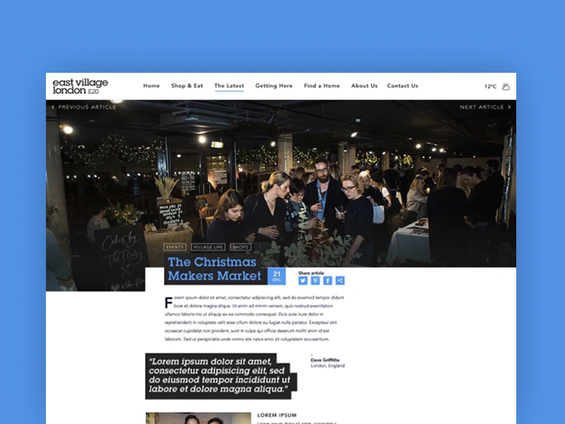 East Village London article gif page parallax scroll typography web design