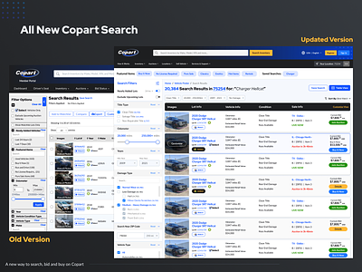 New Copart Search View copart design filters search search results ui ux website