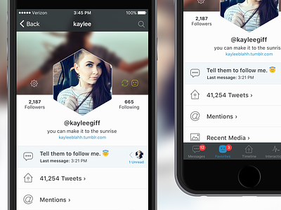 TBA Twitter App - Profile View (Updated) app ios iphone kaylee messaging mobile profile twitter ui