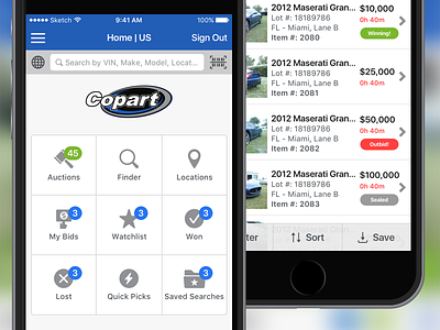 Copart 4.0 app auction copart ios iphone mobile ui