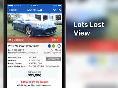 Lots Lost app auction copart ios iphone mobile ui