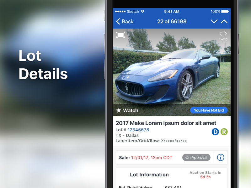 Lot Details ui mobile iphone ios profile auction app