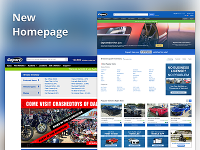 New Copart Homepage auction auto homepage recommended responsive salvage trending ui website