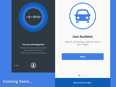 Mobile App Update coming app auction auto design ios mobile ui voice welcome tour
