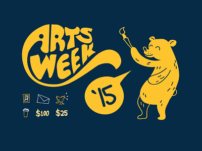 Arts Week 100 25 arts artsy bear cartoon coffee cup envelope illustration paintbrush swirls