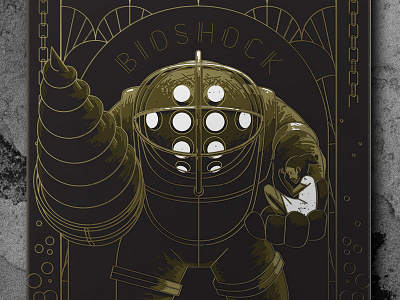 Mr. Bubbles Turns Ten big bioshock daddy foil game gold illustration poster video