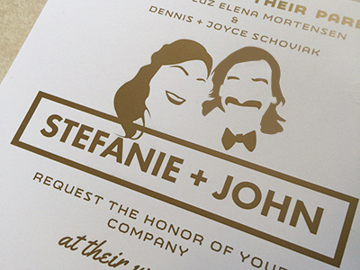 srtefanie+john wedding invite gold ink invite silhouette wedding