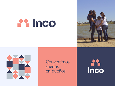 Inco's KV argentina blue brand branding geometric home house logo logotype pink real estate salmon symbol trademark